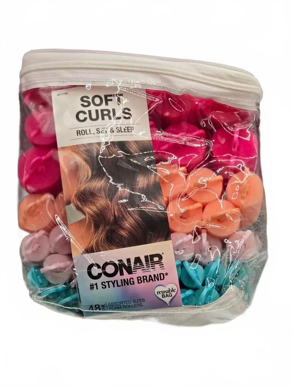 Conair Soft Foam Hair Rollers Set with Assorted Sizes in Reusable Clear Bag